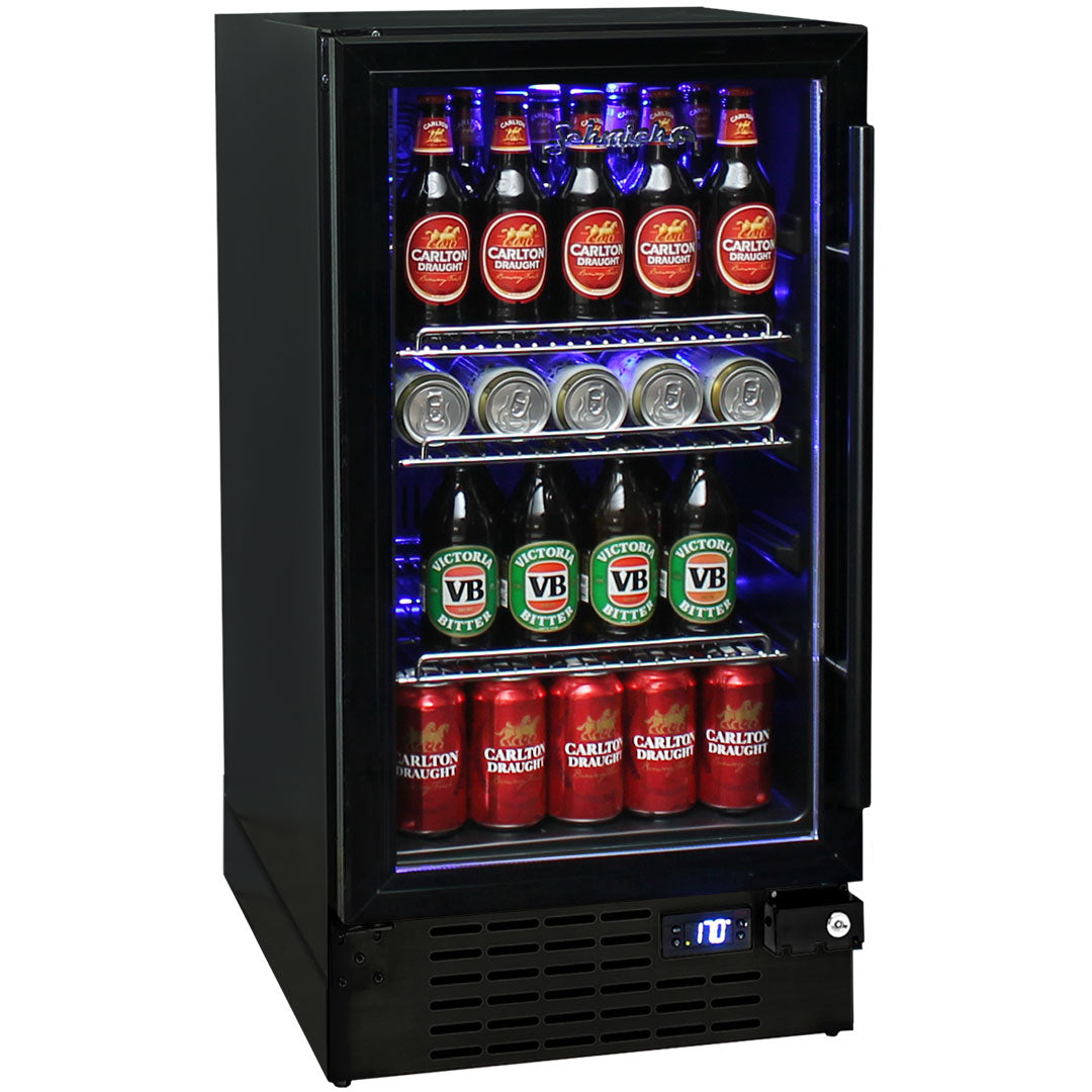 Under Bench Black Glass Door Drinks Fridge Front Venting Classy Design