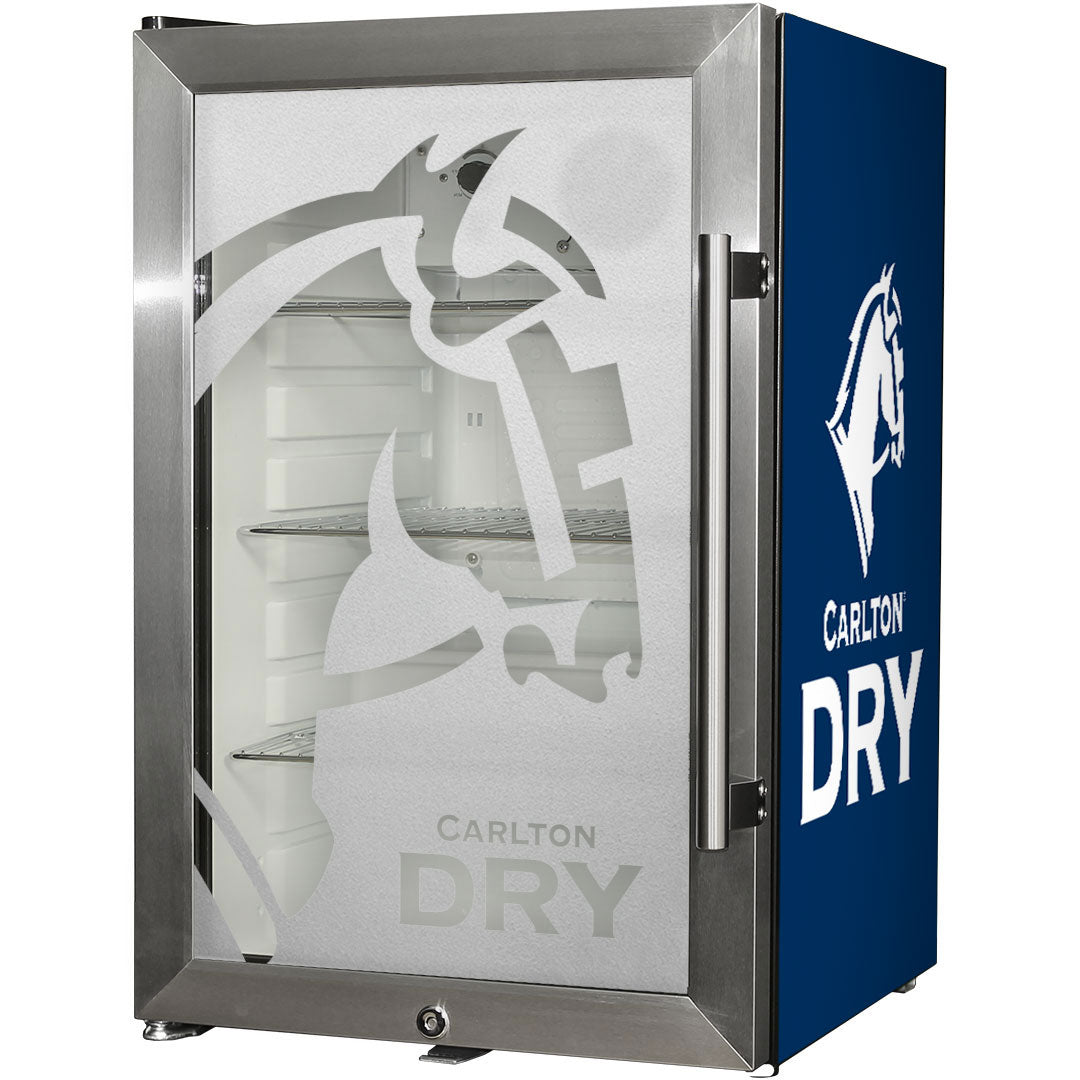 Carlton Dry Tropical Glass Door Beer Fridge Compact Bar Fridge 70 Litre With Lock Left Hinged