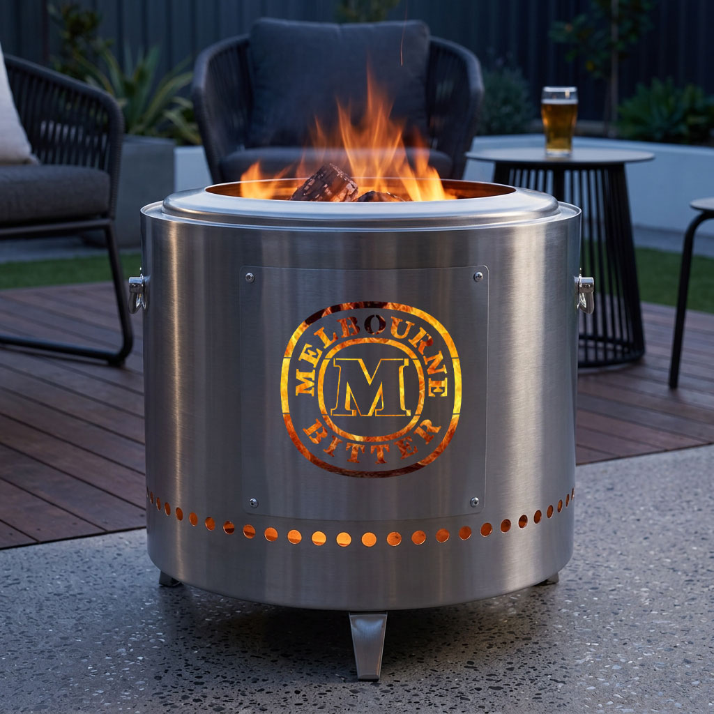 Licenced MELBOURNE BITTER Stainless Steel Fire Pit- Dual Skinned Less ...