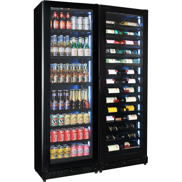 Upright Slim Depth Quiet Running Glass Front Beer And Wine Fridge With 5 x LED Colour Options - Model SK168-Combo