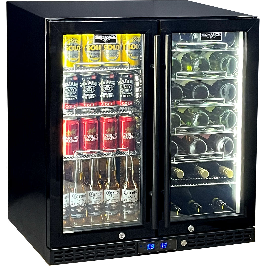 Schmick twin-zone beer and wine bar fridge, 215 litre, front view