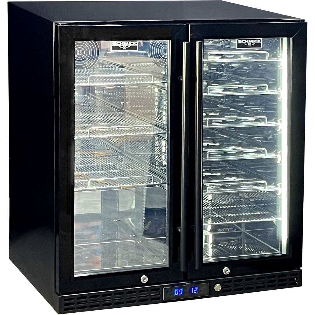 Schmick twin-zone bar fridge, interior shelving