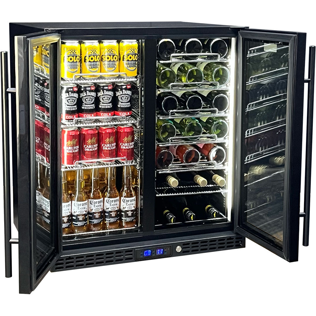 Schmick twin-zone bar fridge, side view