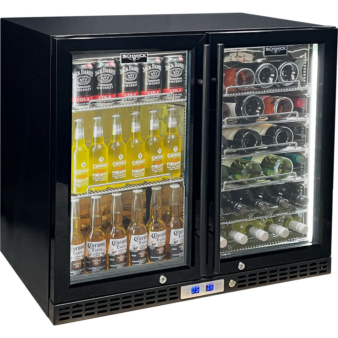 Schmick twin-zone beer and wine bar fridge, 244 litre, front view