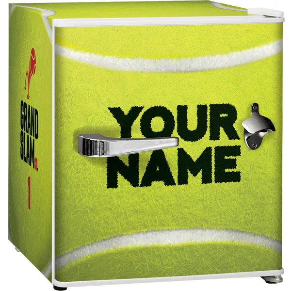 Retro Tennis Ball Vintage Mini Bar Fridge With Opener - Add Your Own Name - Model BC46W-TENNIS