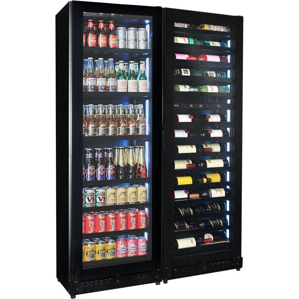 Upright Slim Depth Quiet Running Glass Front Zone Beer And Wine Fridge With x LED Color Options Model SK168-Combo3