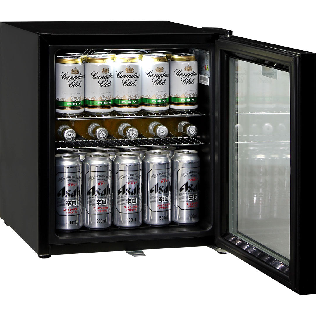 Mini fridge with glass shop door and lock