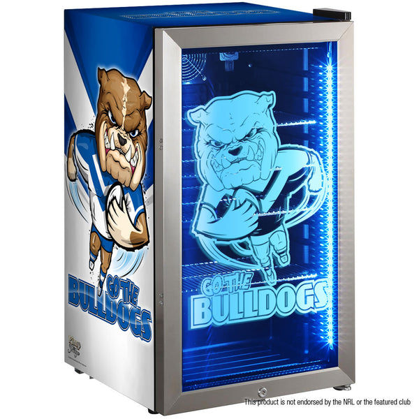 Rugby Bulldogs Triple Glazed Alfresco Bar Fridge With LED Strip Lights - Model HUS-SC88-RUG-BULLDOGS