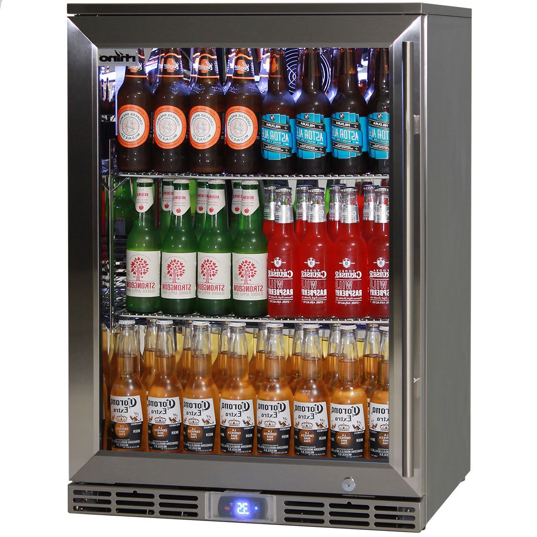 Outdoor refrigerator with outlet glass door