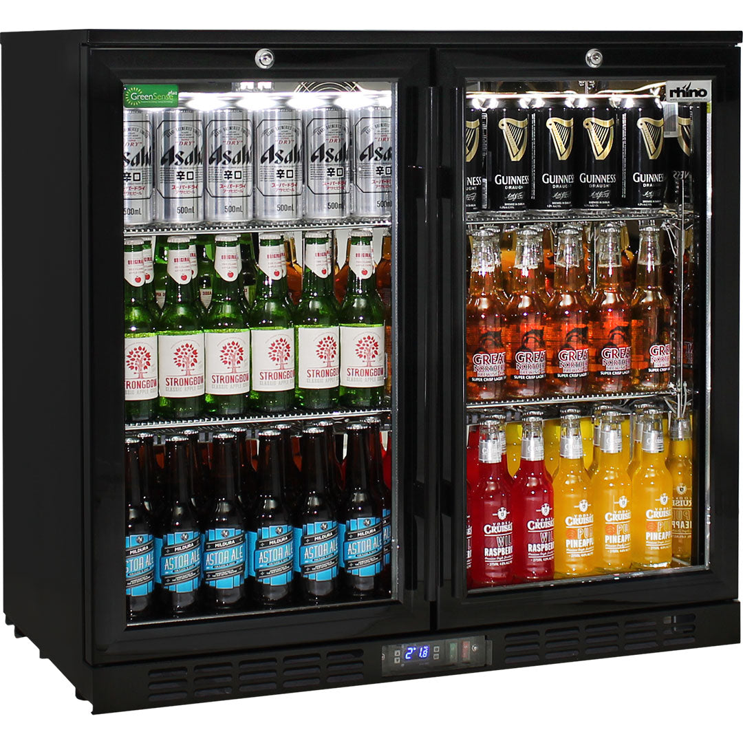 Double door store bar fridge black