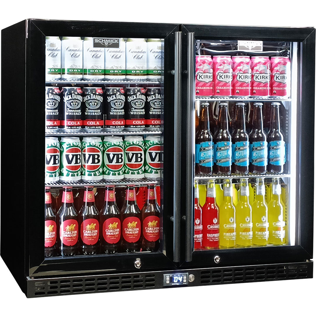 Schmick 233L Triple Glazed Quiet Under Bench Black Bar Fridge SK206-B