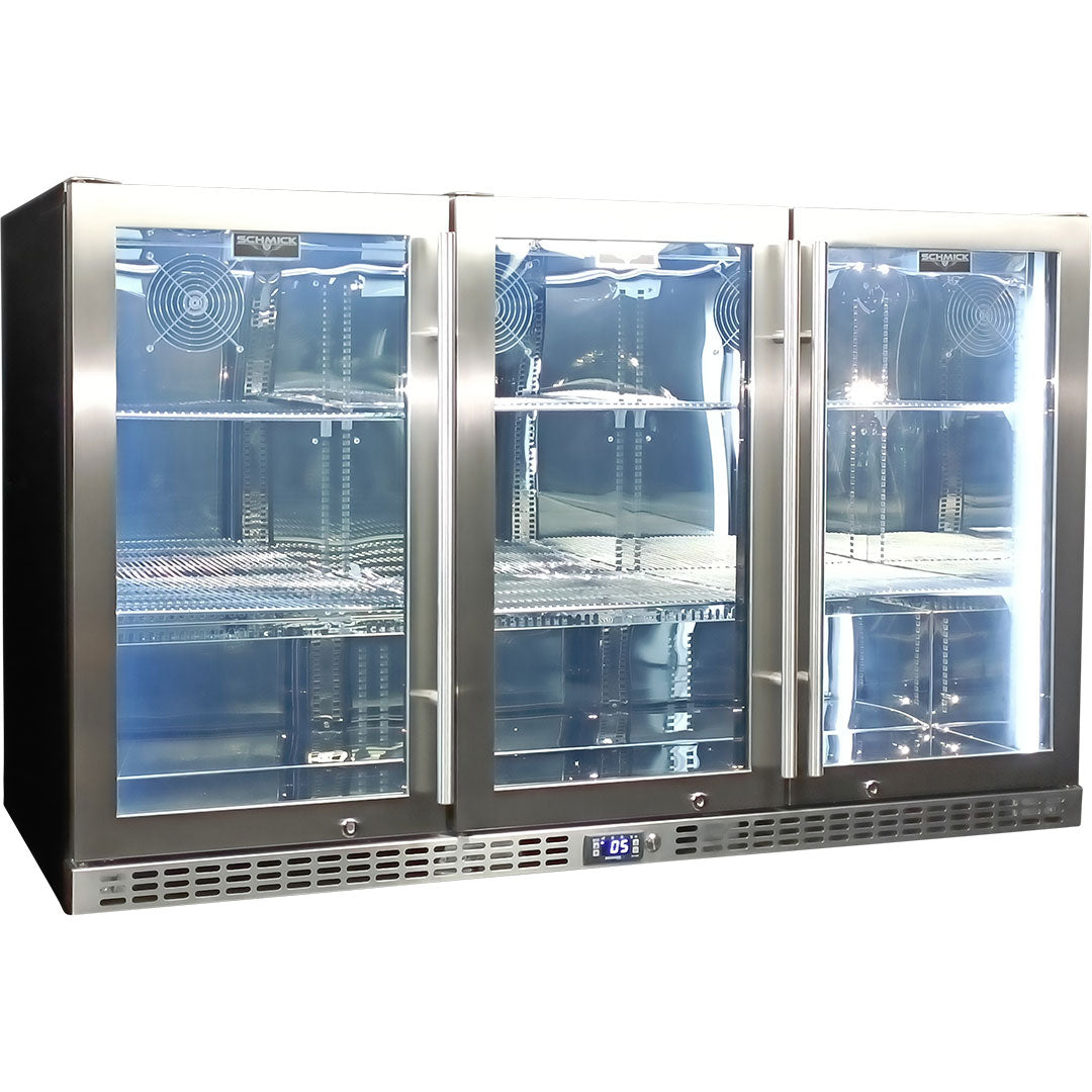 Schmick 3-door bar fridge 396 cans, front view