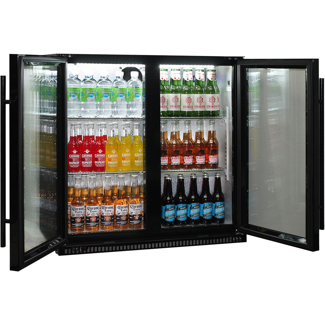 Schmick Black 2 Door Alfresco Bar Fridge With Heated Glass White Led