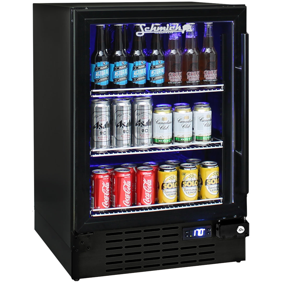 Under Bench Black Glass Door Bar Fridge Front Venting Classy Design JC132BB860 Bar Fridges