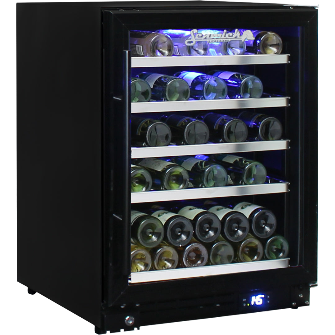 Under Bench Black Glass Door Wine Fridge Front Venting Classy Design JC132WB Bar Fridges