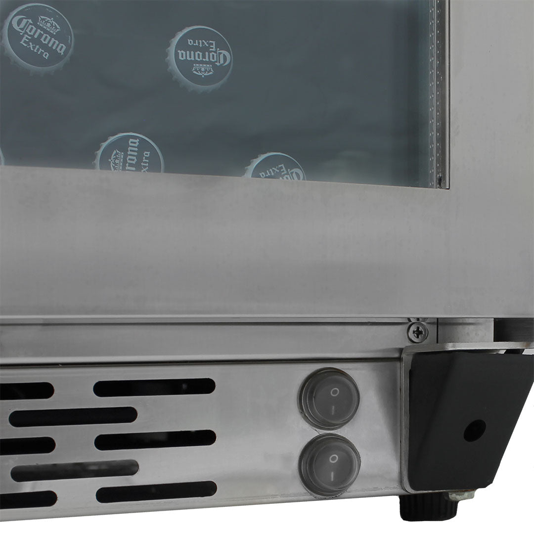 Schmick twin-zone bar fridge, heated glass on/off switch