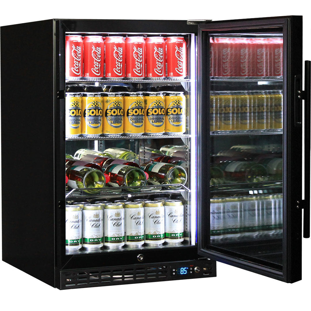 Schmick Quiet Running Front Venting Under Bench Heated Glass Door Bar  Fridge Model SK116R-B-HD