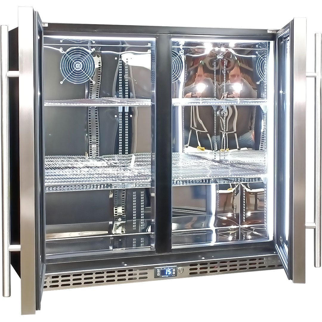 Schmick twin-door bar fridge, classy long bar handles