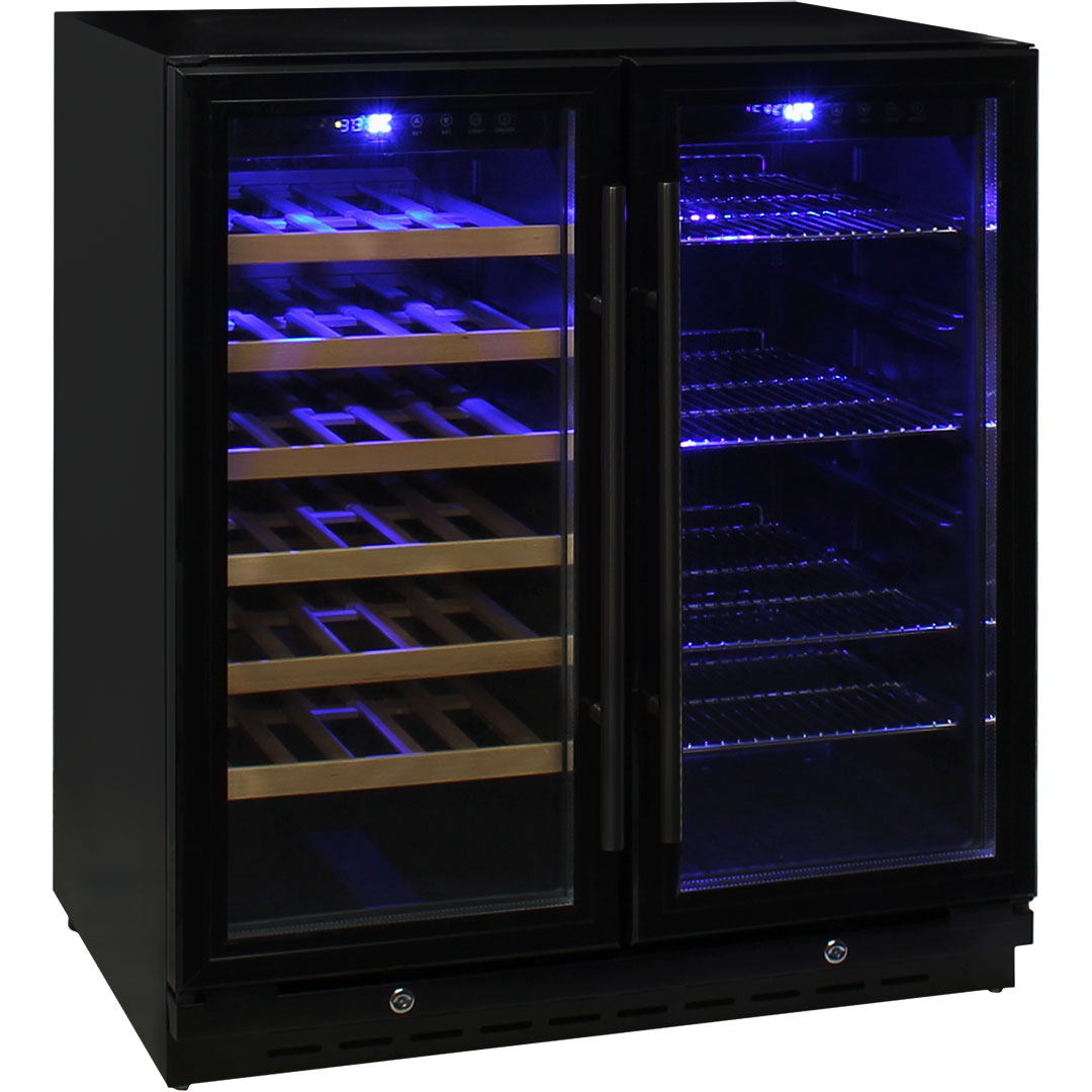 Schmick Black Twin Zone Beer And Wine Bar Fridge Designed For Indoors With Quiet Operation Bar